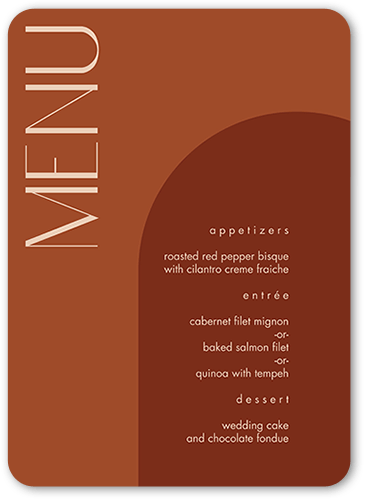 Always Modern Wedding Menu, Orange, 5x7 Flat Menu, Matte, Signature Smooth Cardstock, Rounded, Caramel