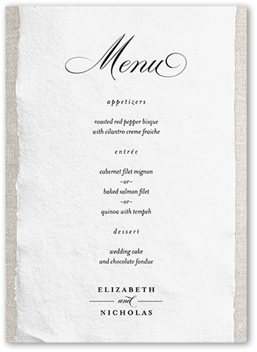 Patterned Paper Wedding Menu, Beige, 5x7 Flat Menu, Standard Smooth Cardstock, Square
