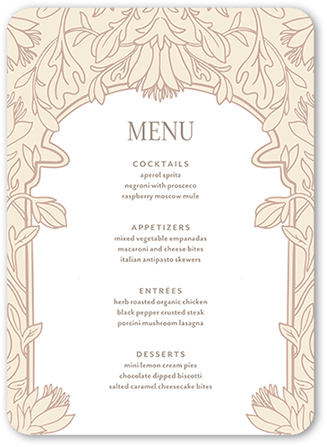 Newlywed Nouveau Wedding Menu, White, 5x7 Flat Menu, Standard Smooth Cardstock, Rounded