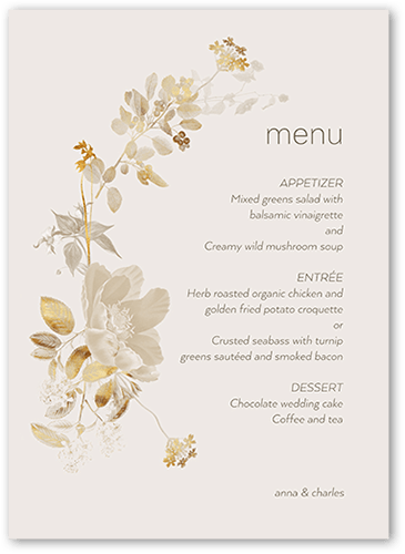Golden Grace Wedding Menu, Gray, 5x7 Flat Menu, Matte, Signature Smooth Cardstock, Square
