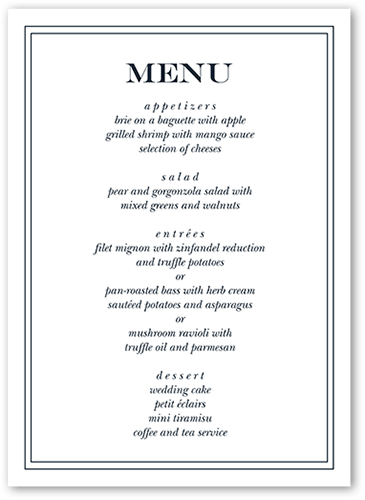 Classic Simple Script Wedding Menu, White, 5x7 Flat Menu, Pearl Shimmer Cardstock, Square, White