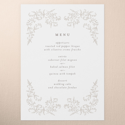 Delicate Florals Wedding Menu, White, 5x7 Flat Menu, Write Your Own Greeting, 100% Recycled Cardstock , Square, White