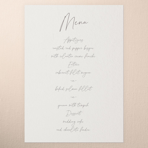 All Script Wedding Menu, White, 5x7 Flat Menu, Write Your Own Greeting, Luxe Double-Thick Cardstock, Square, Almond