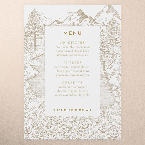 Alpine Affection Wedding Menu, Brown, 5x7 Flat Menu, Write Your Own Greeting, 100% Recycled Cardstock , Square
