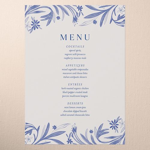 Floral Whimsy Wedding Menu, Blue, 5x7 Flat Menu, Standard Smooth Cardstock, Square