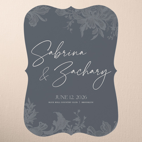 Lace Shadow Wedding Menu, Gray, 5x7 Flat Menu, Pearl Shimmer Cardstock, Bracket