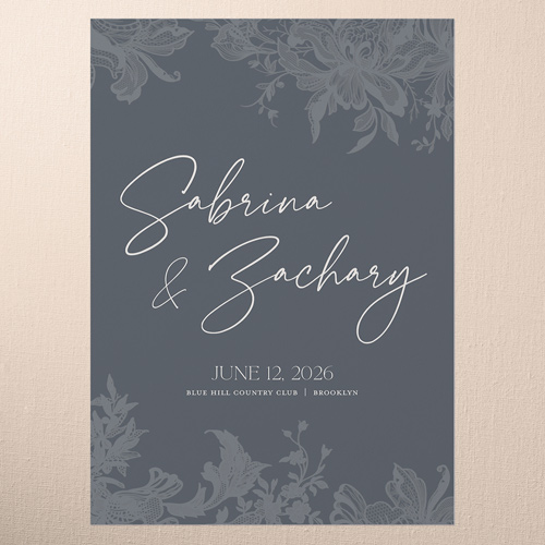 Lace Shadow Wedding Menu, Gray, 5x7 Flat Menu, Luxe Double-Thick Cardstock, Square