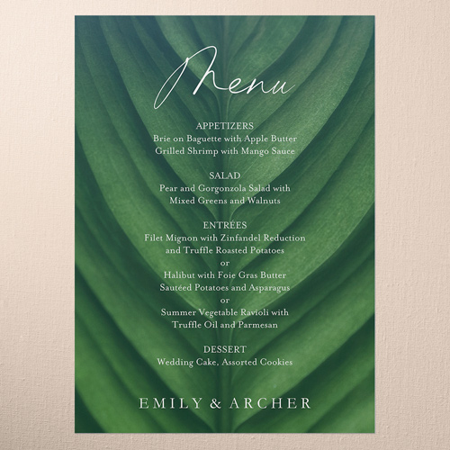 Leafy Lush Wedding Menu, Green, 5x7 Flat Menu, Matte, Signature Smooth Cardstock, Square