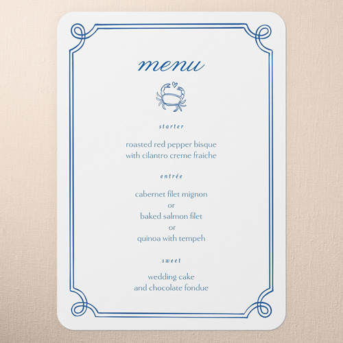 Coastal Vibes Wedding Menu, White, 5x7 Flat Menu, Pearl Shimmer Cardstock, Rounded, White