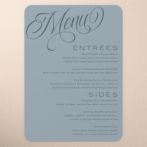 The Wedding Of Wedding Menu, Blue, 5x7 Flat Menu, 100% Recycled Cardstock , Rounded, Blue
