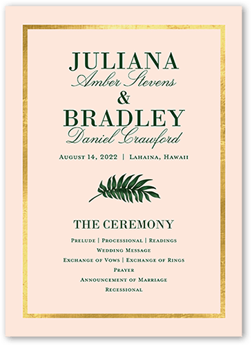 Oahu Garden 5x7 Wedding Program By Stacy Claire Boyd Shutterfly