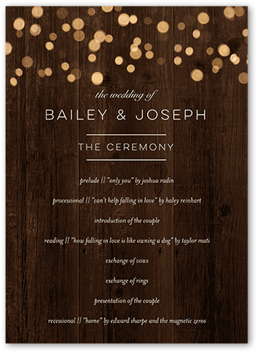 Rustic Shimmer Wedding Program, Brown, 5x7 Flat Program, 100% Recycled Cardstock , Square