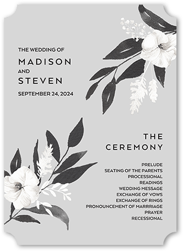 Evening Flower Wedding Program, Grey, 5x7 Flat Program, Pearl Shimmer Cardstock, Ticket