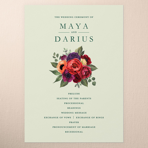 Blossom Burst Wedding Program, Black, 5x7 Flat Program, Luxe Double-Thick Cardstock, Square