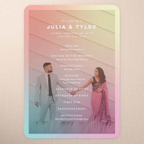 Hazy Rainbow Wedding Program, Yellow, 5x7 Flat Program, Matte, Signature Smooth Cardstock, Rounded, Lemon