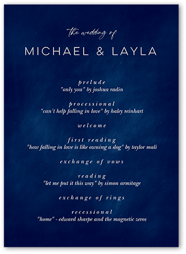 Cloudy Tints Wedding Program, Blue, 5x7 Flat Program, 100% Recycled Cardstock , Square