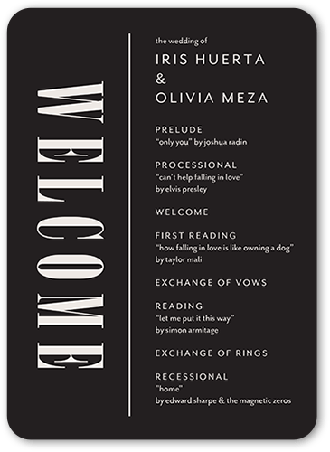 Fanciful Flair Wedding Program, Grey, 5x7 Flat Program, Pearl Shimmer Cardstock, Rounded, Charcoal