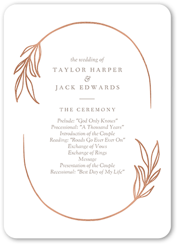 Ornate Oval Wedding Program, Pink, 5x7 Flat Program, 100% Recycled Cardstock , Rounded, Blush