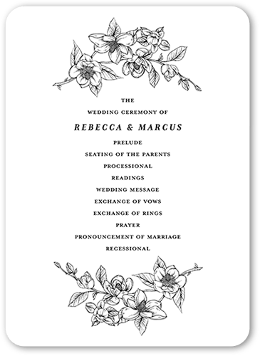 Marvelous Magnolia Wedding Program, White, 5x7 Flat Program, Matte, Signature Smooth Cardstock, Rounded, White