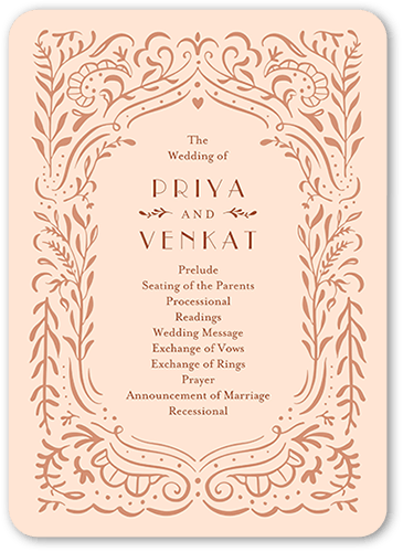 Wonderful Weave Wedding Program, Pink, 5x7 Flat Program, Standard Smooth Cardstock, Rounded, Chenille