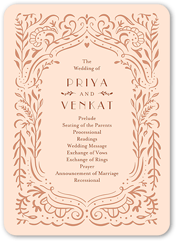 Wonderful Weave Wedding Program, Pink, 5x7 Flat Program, Standard Smooth Cardstock, Rounded