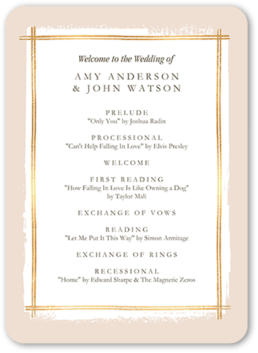 Glistening Gathering Wedding Program, Yellow, 5x7 Flat Program, Pearl Shimmer Cardstock, Rounded