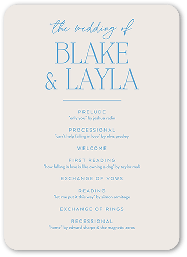 Majestic Marriage Wedding Program, Blue, 5x7 Flat Program, 100% Recycled Cardstock , Rounded