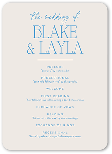 Majestic Marriage Wedding Program, Blue, 5x7 Flat Program, Pearl Shimmer Cardstock, Rounded