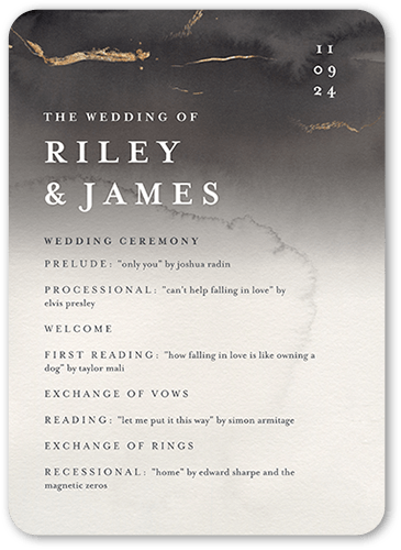 Weathered Wash Wedding Program, Gray, 5x7 Flat Program, 100% Recycled Cardstock , Rounded, Gray