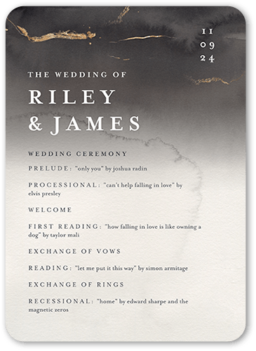 Weathered Wash Wedding Program, Gray, 5x7 Flat Program, Pearl Shimmer Cardstock, Rounded