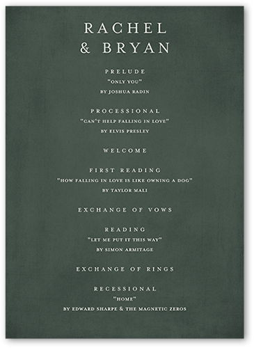 Pressed Leaves Wedding Program, Green, 5x7 Flat Program, Pearl Shimmer Cardstock, Square, Green