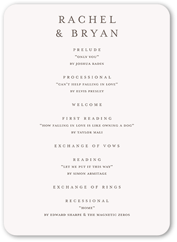 Pressed Leaves Wedding Program, Beige, 5x7 Flat Program, Standard Smooth Cardstock, Rounded