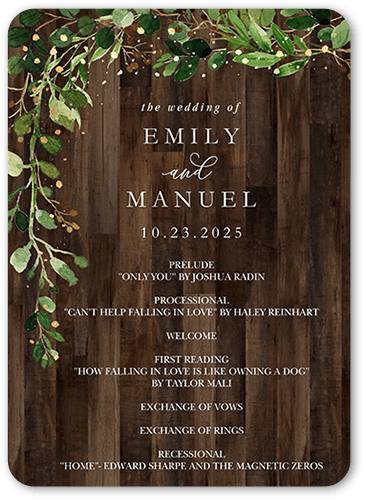 Barn Door Wedding Program, Brown, 5x7 Flat Program, 100% Recycled Cardstock ?, Rounded