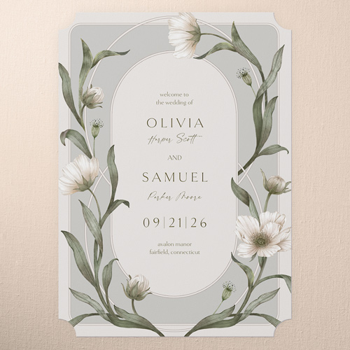 Enveloping Perennial Wedding Program, Gray, 5x7 Flat Program, Pearl Shimmer Cardstock, Ticket