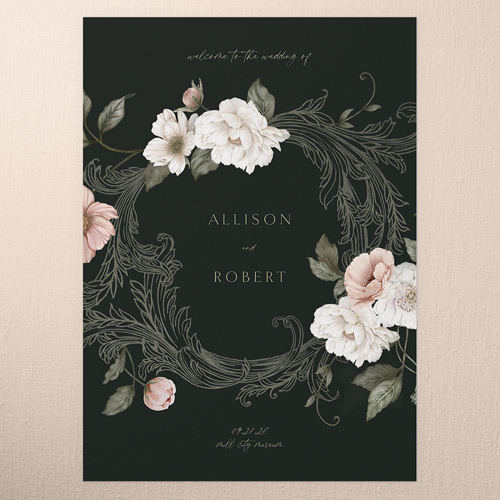 Peaceful Flowers Wedding Program, Black, 5x7 Flat Program, Pearl Shimmer Cardstock, Square