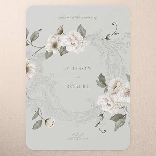 Peaceful Flowers Wedding Program, Grey, 5x7 Flat Program, Pearl Shimmer Cardstock, Rounded