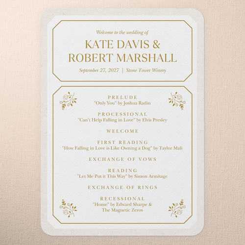 Eloquently Enclosed Wedding Program, White, 5x7 Flat Program, Write Your Own Greeting, Standard Smooth Cardstock, Rounded, White