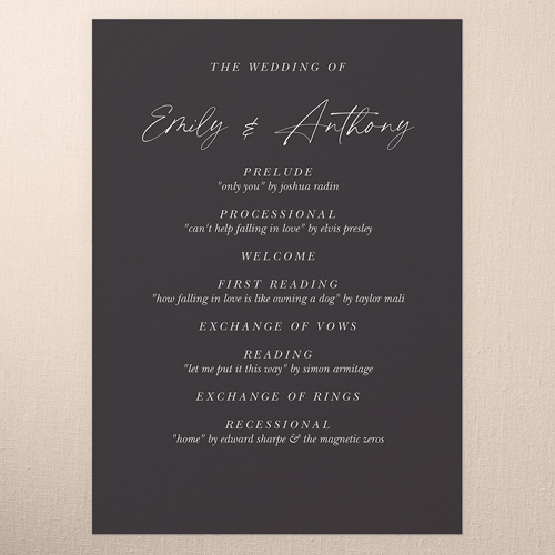 Joining In Joy Wedding Program, Grey, 5x7 Flat Program, Write Your Own Greeting, Pearl Shimmer Cardstock, Square