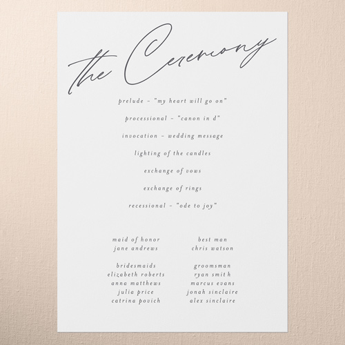 Timeless Typeface Wedding Program, White, 5x7 Flat Program, 100% Recycled Cardstock , Square, White