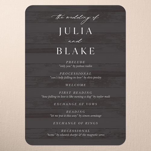Wooden Wonders Wedding Program, Black, 5x7 Flat Program, Matte, Signature Smooth Cardstock, Rounded, Black