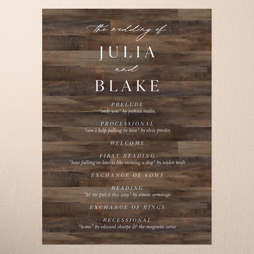 Wooden Wonders Wedding Program, Brown, 5x7 Flat Program, Standard Smooth Cardstock, Square