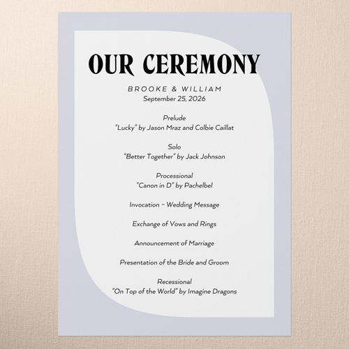 Modern Cutout Wedding Program, White, 5x7 Flat Program, Pearl Shimmer Cardstock, Square