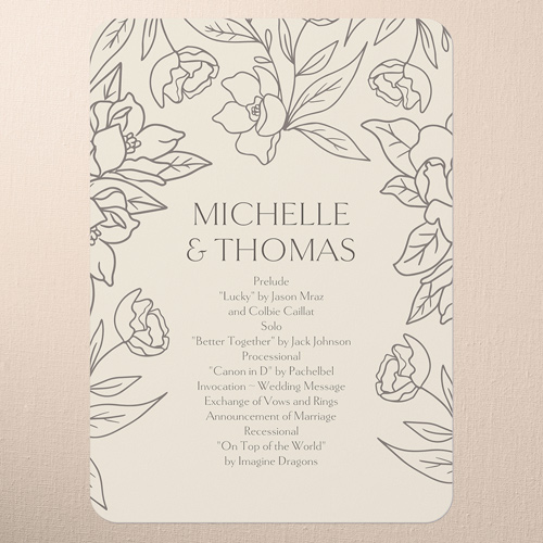 Floral Fantasy Wedding Program, Beige, 5x7 Flat Program, Pearl Shimmer Cardstock, Rounded