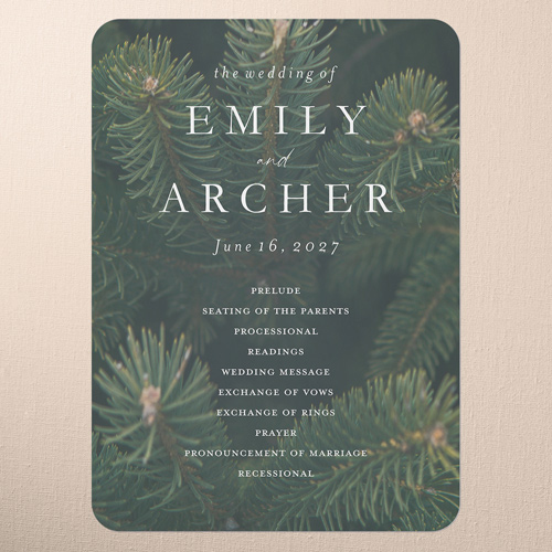 Leafy Lush Wedding Program, Brown, 5x7 Flat Program, 100% Recycled Cardstock , Rounded, Brown