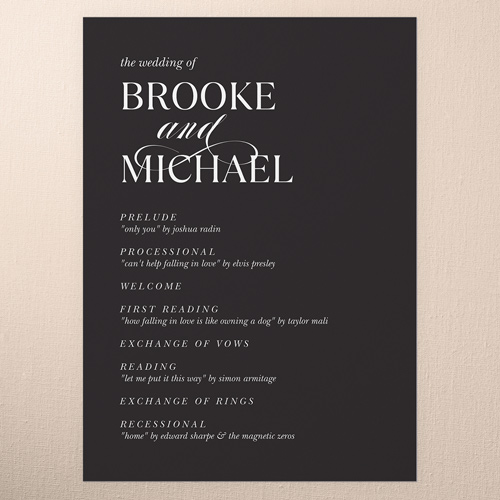 Signed Together Wedding Program, Black, 5x7 Flat Program, Standard Smooth Cardstock, Square, Black
