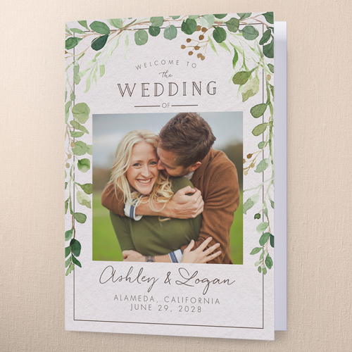 Botanical Union Wedding Program, Beige, 5x7, Pearl Shimmer Cardstock, Square