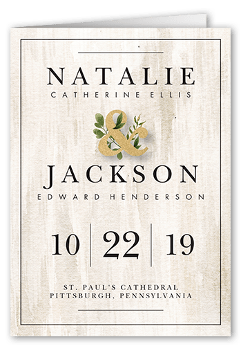 Verdant Union Wedding Program, Beige, 5x7, Pearl Shimmer Cardstock, Square