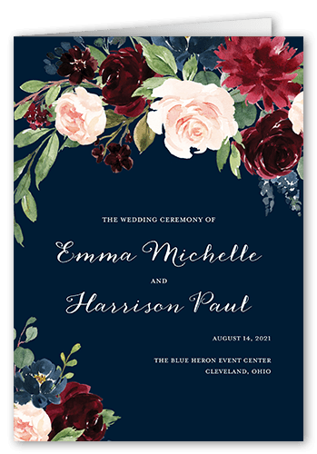 Exquisite Bouquet Wedding Program, Blue, 5x7, Pearl Shimmer Cardstock, Square