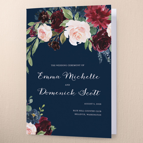 Exquisite Bouquet Wedding Program, Blue, 5x7, Pearl Shimmer Cardstock, Square