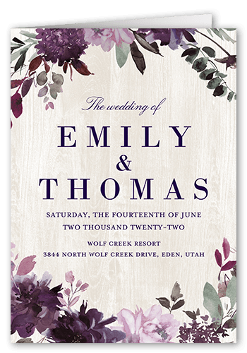 Harvest Time Florals Wedding Program, Purple, 5x7, Pearl Shimmer Cardstock, Square